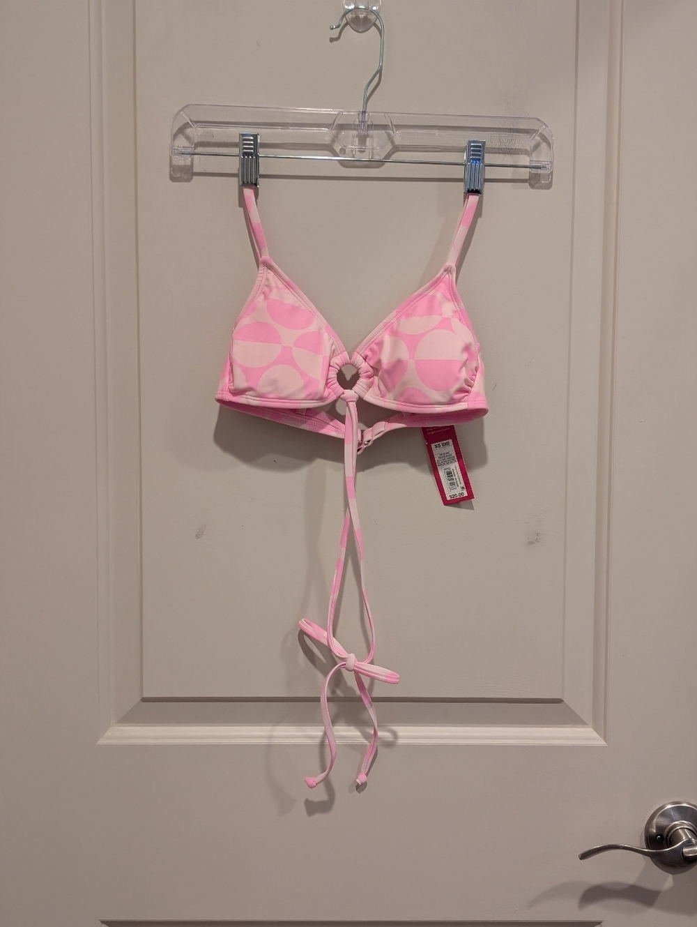 Xhilaration Bright Pink Circle-Print Ring Triangle Bikini Top XS